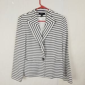 Louben linen blend white navy blue striped nautical blazer Sz 4 preppy old money